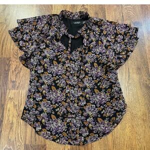 Lauren Ralph Lauren Women's Floral Print Flutter Sleeve Blouse Size XS Designer